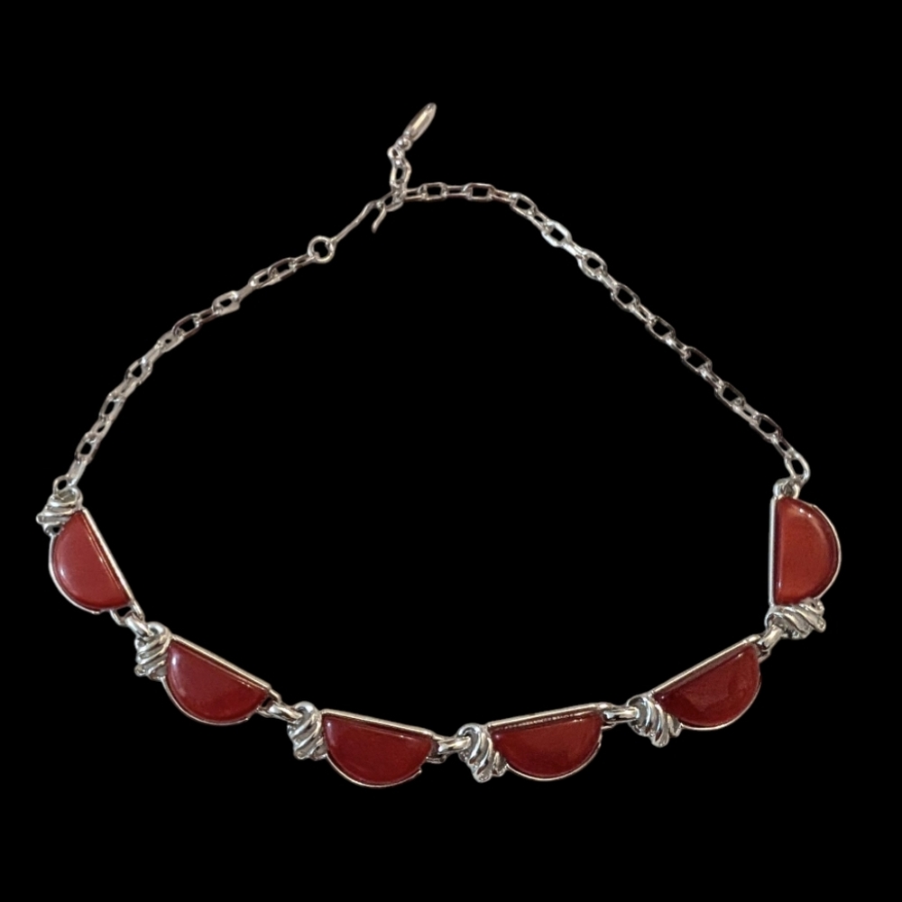 Vintage Coro Red Thermoset "Half Moon" Choker Necklace, Mid-Century 1950s